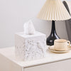 White Square Tissue Box Cover with Marble Relief Birds Branch Decorative