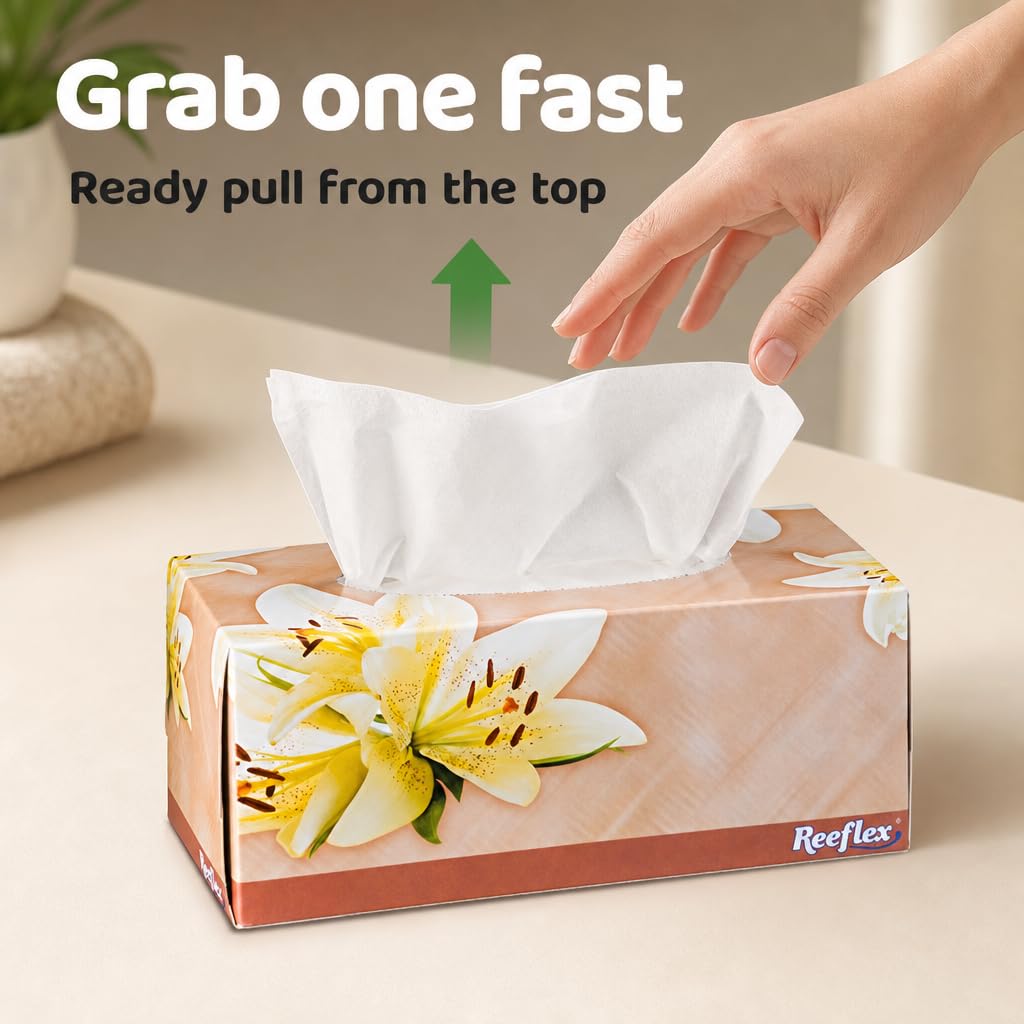 Reeflex Facial Tissues, 2-Ply Soft Facial Tissue - 4 Boxes, 230 Sheets Per Box (920 Total Sheets), Gentle & Durable Tissue Boxes Bulk for Home, Office & Travel (Pack of 2)