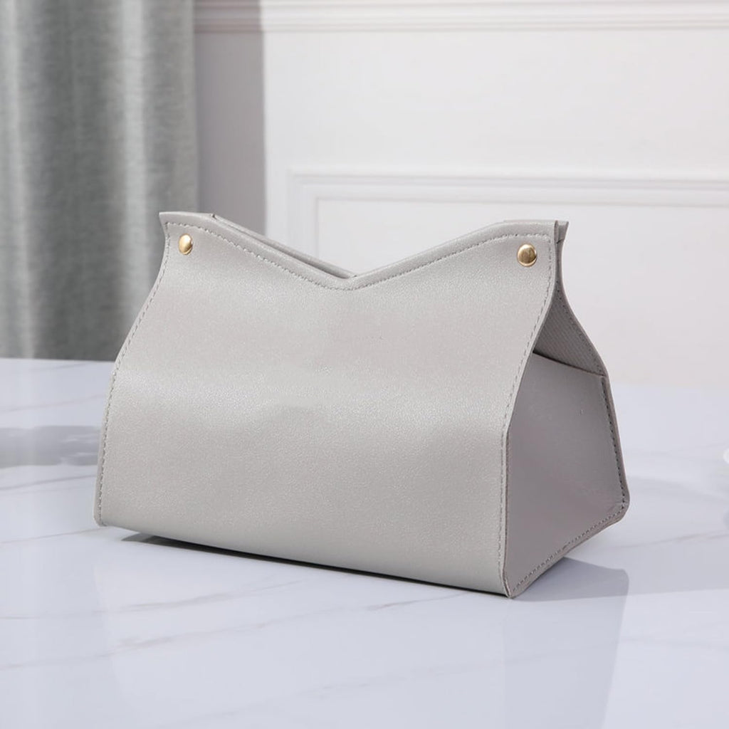 Aguoqwen 1PCS PU Leather Tissue Box Cover, Rectangle Facial Paper Organizer Dispenser, Modern Tissue Case Holder for Vanity Countertop Nightstands Living Room Office Desk Car (Gray)