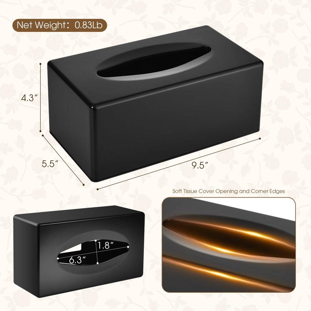Y-in Hand Tissue Box Cover, Rectangle Facial Tissue Holder with Bottom, Decorative Storage Organizer Box for Bathroom Vanity, Countertops, Dressers, Night Stand, Parlors and Offices - Matte Black
