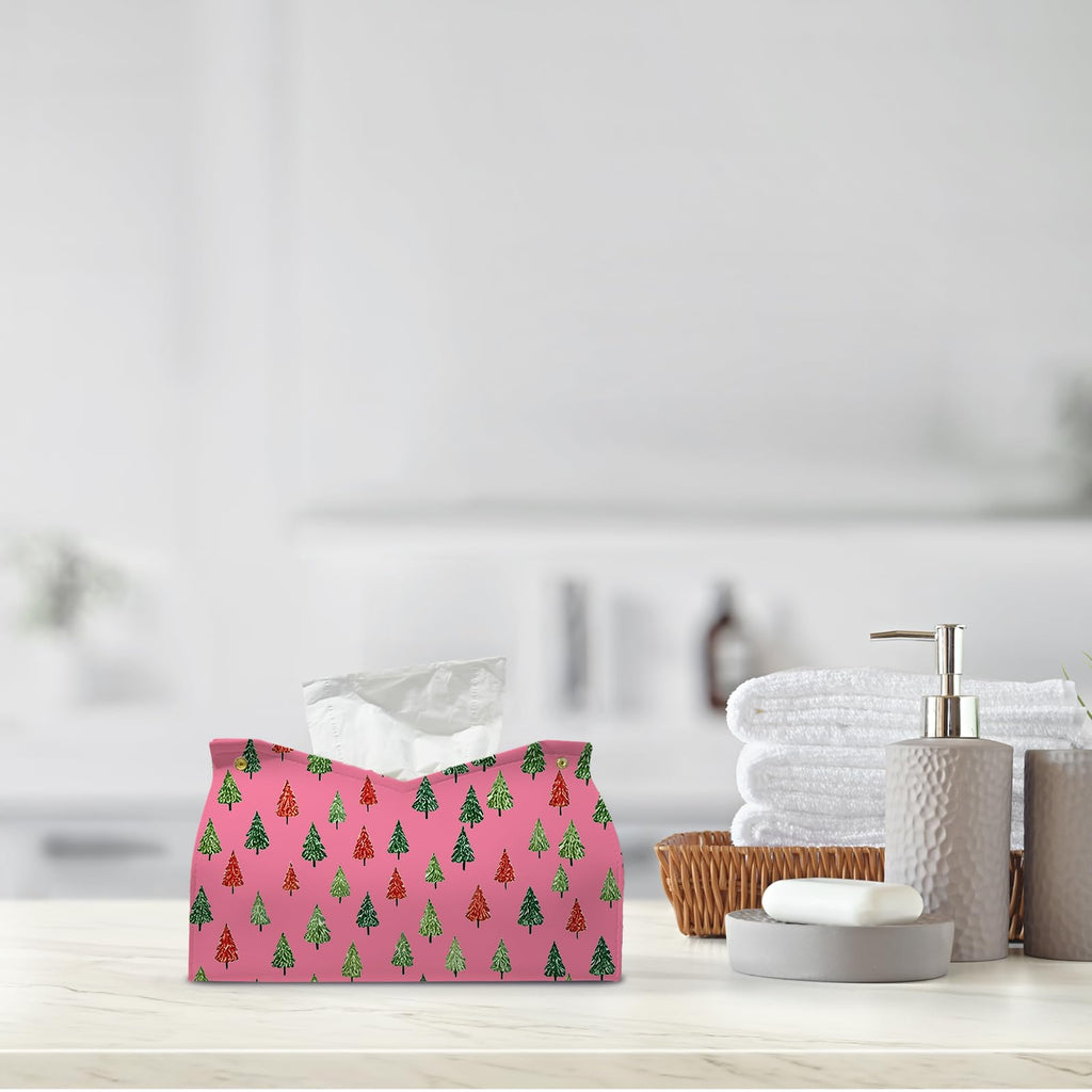 PaJiaNi Pink Christmas Tissue Box Cover Rectangle for Winter Holiday Decor