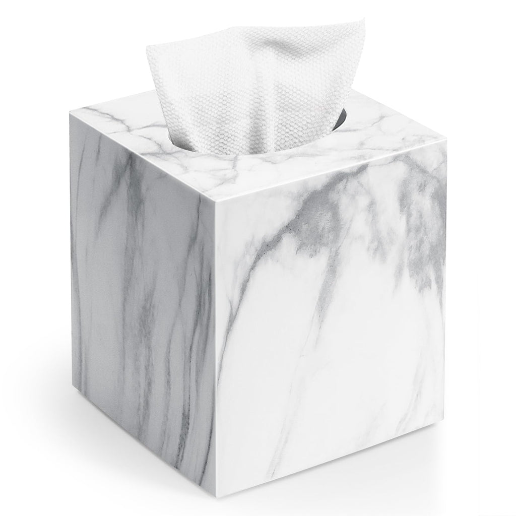 Tissue Box Cover, Plastic Tissue Holder with Non-Slip Base, Marble-Look