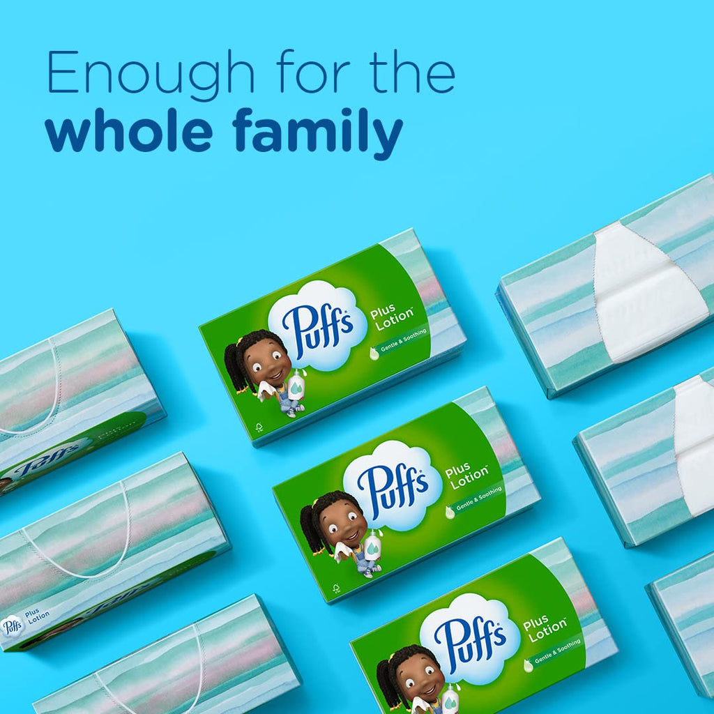 Puffs Plus Lotion Facial Tissue, 4 Cube Boxes, 56 Tissues Per Box