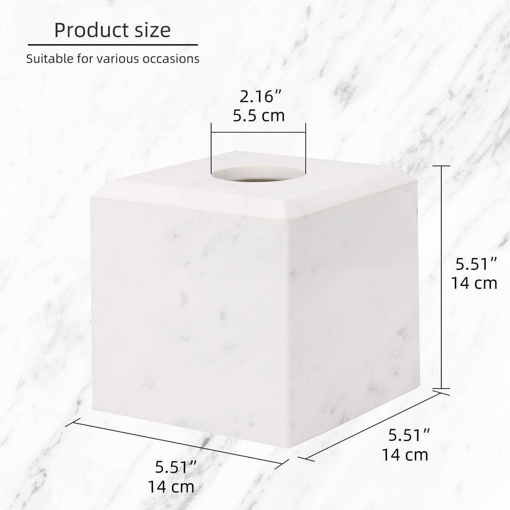 Natural Marble Square Tissue Box Cover,Stone Modern Decorative Sturdy Napkin Box Holder Case,Facial Paper Organizer for Bathroom Vanity Toilet Countertop,Kitchen (1, Jazz White, 5.71 * 5.71 * 5.51)