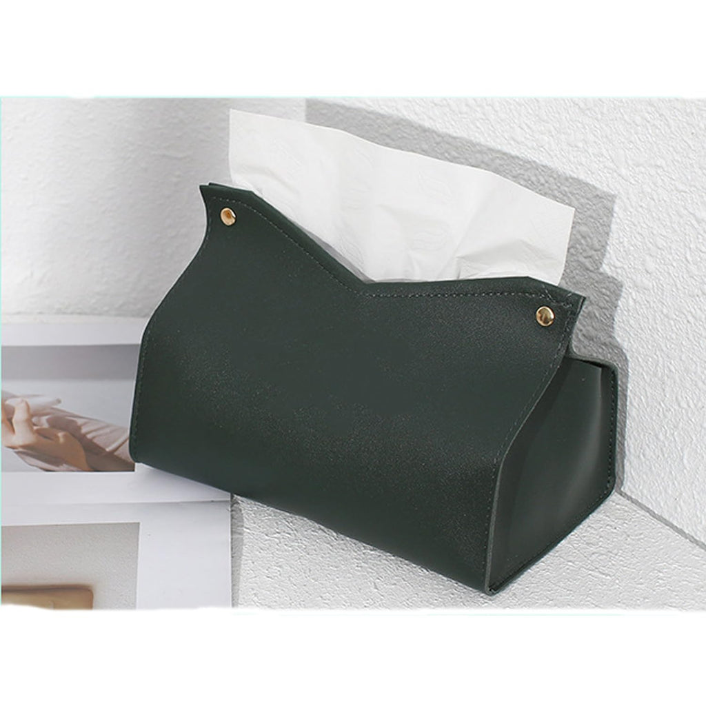 Aguoqwen 1PCS PU Leather Tissue Box Cover, Rectangle Facial Paper Organizer Dispenser, Modern Tissue Case Holder for Vanity Countertop Nightstands Living Room Office Desk Car (Dark Green)