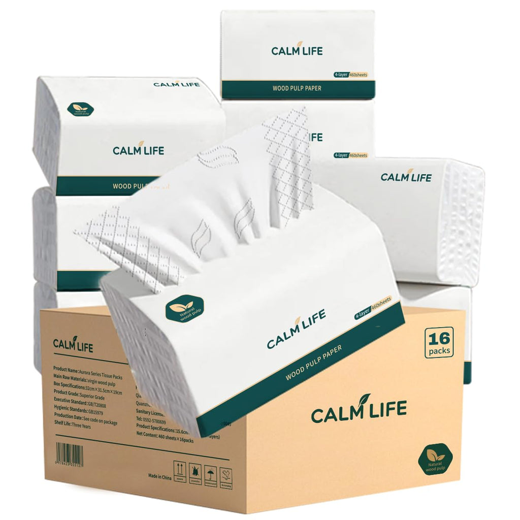 Soft Facial Tissues 7360 Sheets [Not in Box] 4-Ply Ultra Strong & Thick Tissues, 1840 Draws Unscented Paper Tissues for Sensitive Skin, Compact Size for Travel, Office and Car 16 Pack Box Free Design