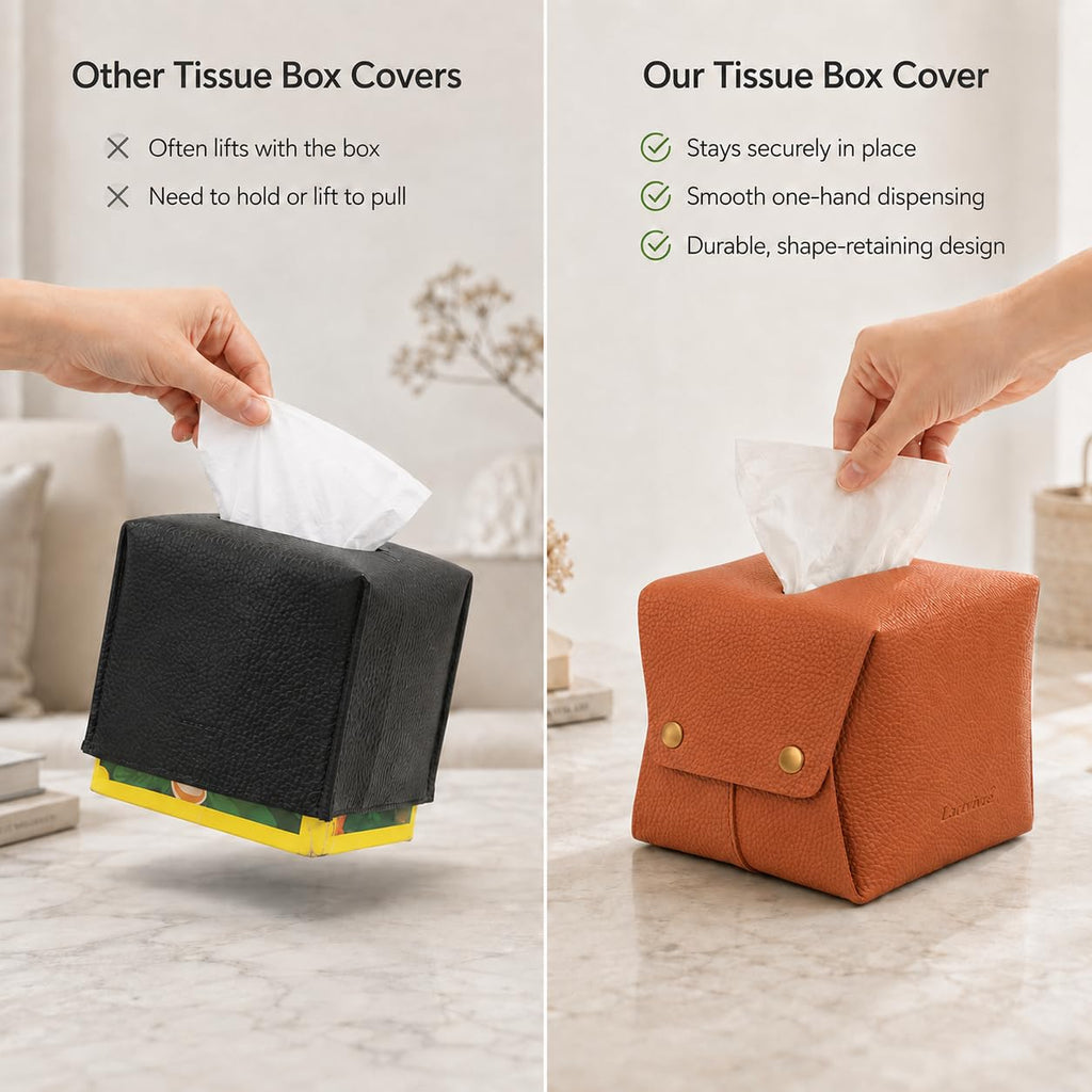 Lartvivré Grained Faux Leather Tissue Box Cover Square, Brown