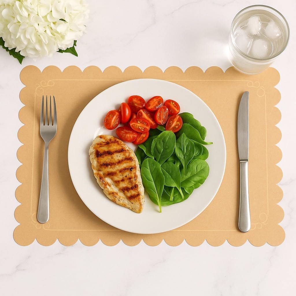 Ur-Way Kraft Paper Placemats Pack: 10 x 14 inch Light Brown Scalloped Edged Disposable Kraft Paper Place Mats for Dining - Perfect for Rustic Farmhouse, Wedding, or Holiday Table Decor