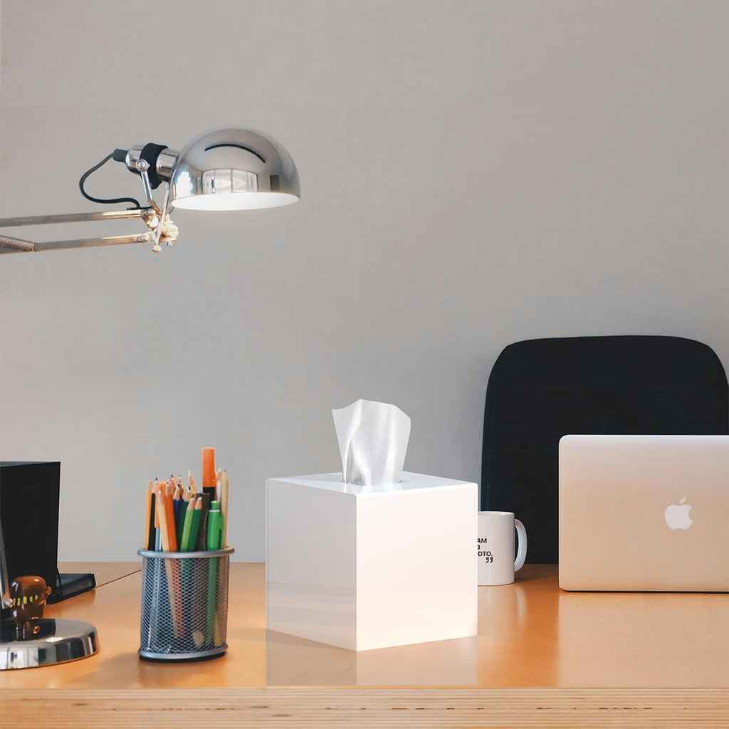 SILUT Shiny White Square Acrylic Tissue Box Cover