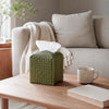 Tissue Box Cover Square Leather Facial Paper Holder, Olive Green