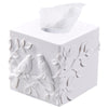 White Square Tissue Box Cover with Marble Relief Birds Branch Decorative