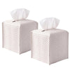 Ricomboo 2 Pack Tissue Box Cover Square, 5“x5 x5 PU Leather Tissue Boxes Holder, Decor Cube Paper Organizer with Bottom Belt for Bathroom, Home, Night Stands, Office, Car (Woven)