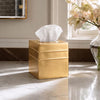 Monarch Abode Tissue Box Cover Square – Handcrafted Border Embossed Brushed Gold Metal Tissue Holder Box for Bathroom Accessory, Aesthetic Decorative Facial Napkin Cube for Modern Home Decor