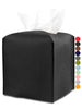 Leather Tissue Box Cover Square – Tissue Holder with Bottom Belt [JESMINI, Black] Aesthetic PU Leather Tissue Box Holder Decorative for Bathroom, Home Office Decor