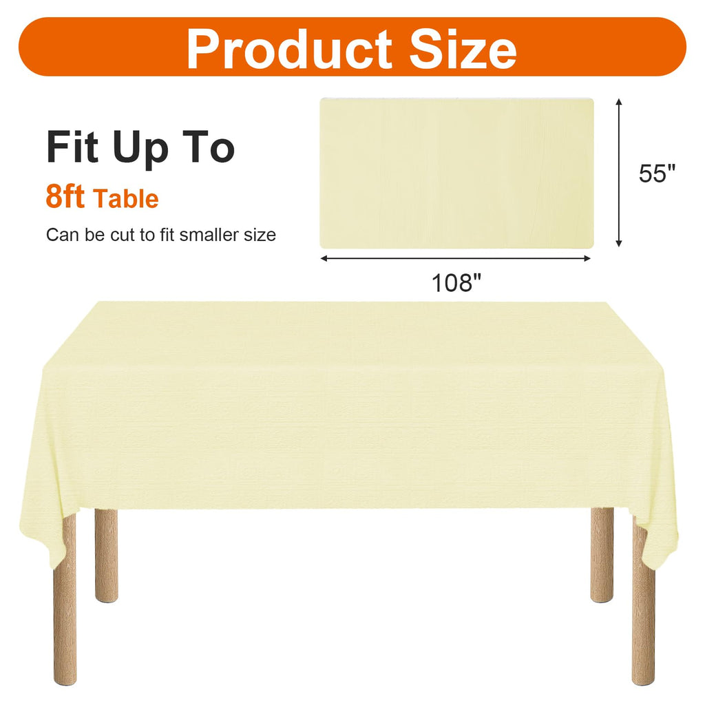 xozeooeu 15 Pack Pale Yellow Paper Tablecloths for Rectangle Tables 55 x 108 Inch, 3 Ply Disposable Table Cloths with Plastic Backing for Wedding, Birthday Party, Banquet