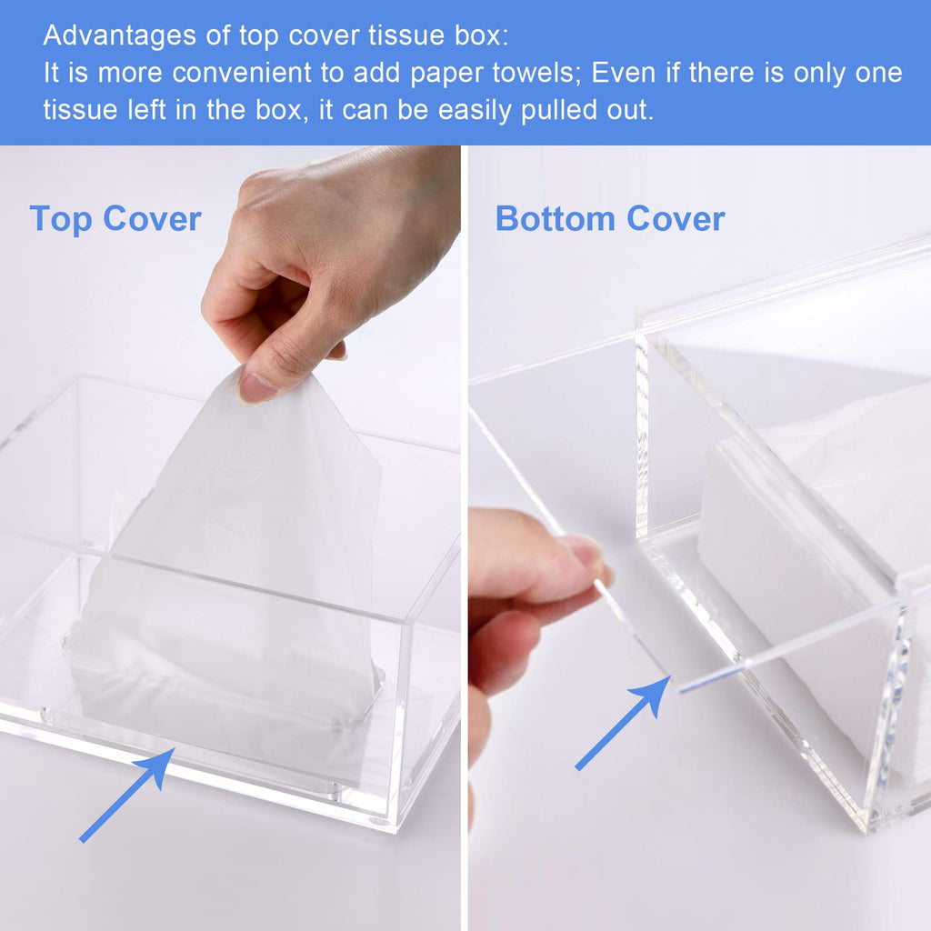 SANRUI Clear Acrylic Facial Tissue Box Cover Holder with 8mm Top Lid Rectangle Napkin Dispenser Organizer for Bathroom, Kitchen and Office Desk