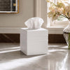 Monarch Abode Tissue Box Cover Square – Handcrafted Border Embossed White Metal Tissue Holder Box for Bathroom Accessory, Aesthetic Decorative Facial Napkin Cube for Modern Home Decor