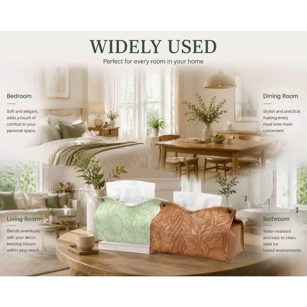 2 Rectangular Tissue Box Covers – Premium PU Leather,Embossed Faux Leather