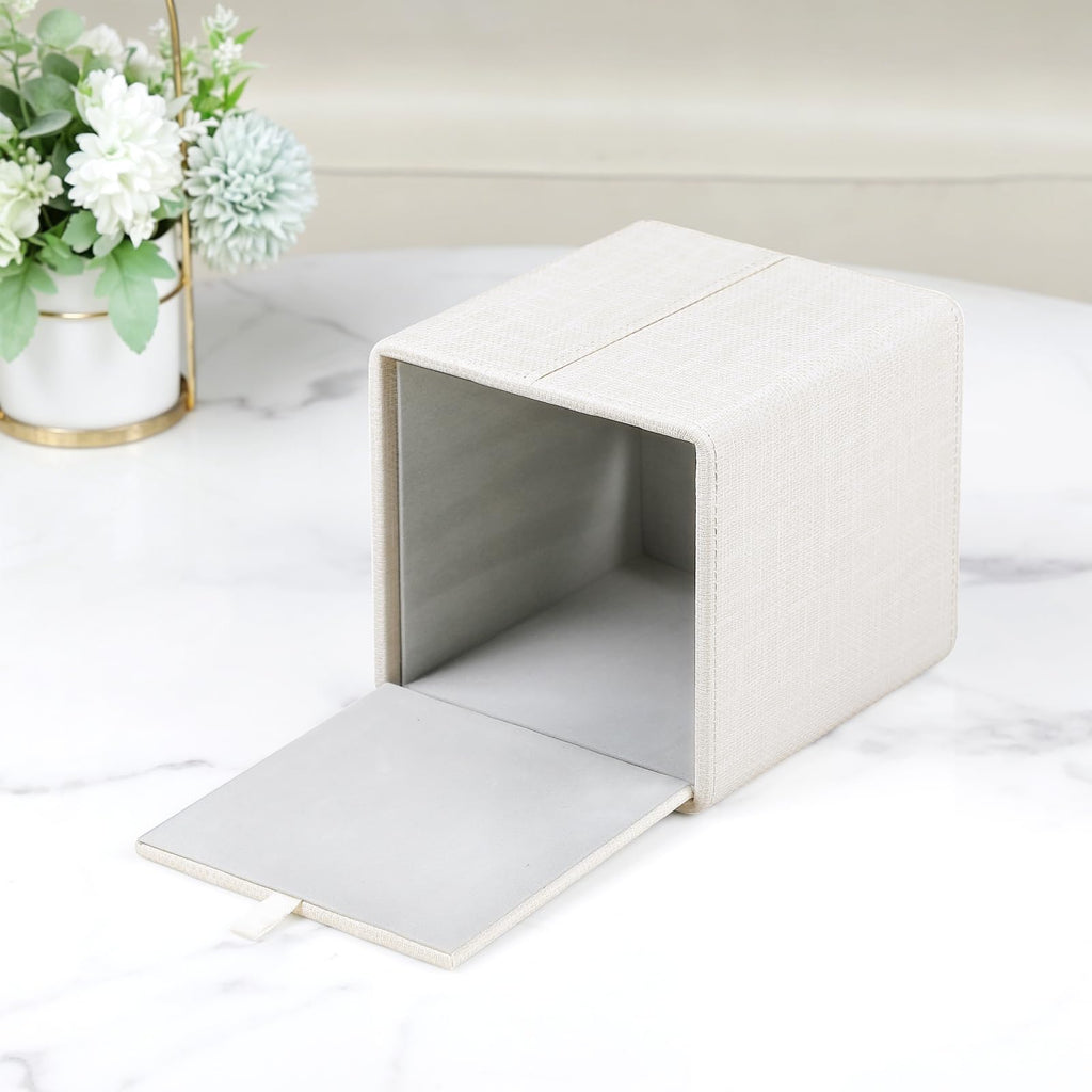 Cretkhp PU Leather Square Tissue Box Cover Tissue Box Holder Cube (Cream)