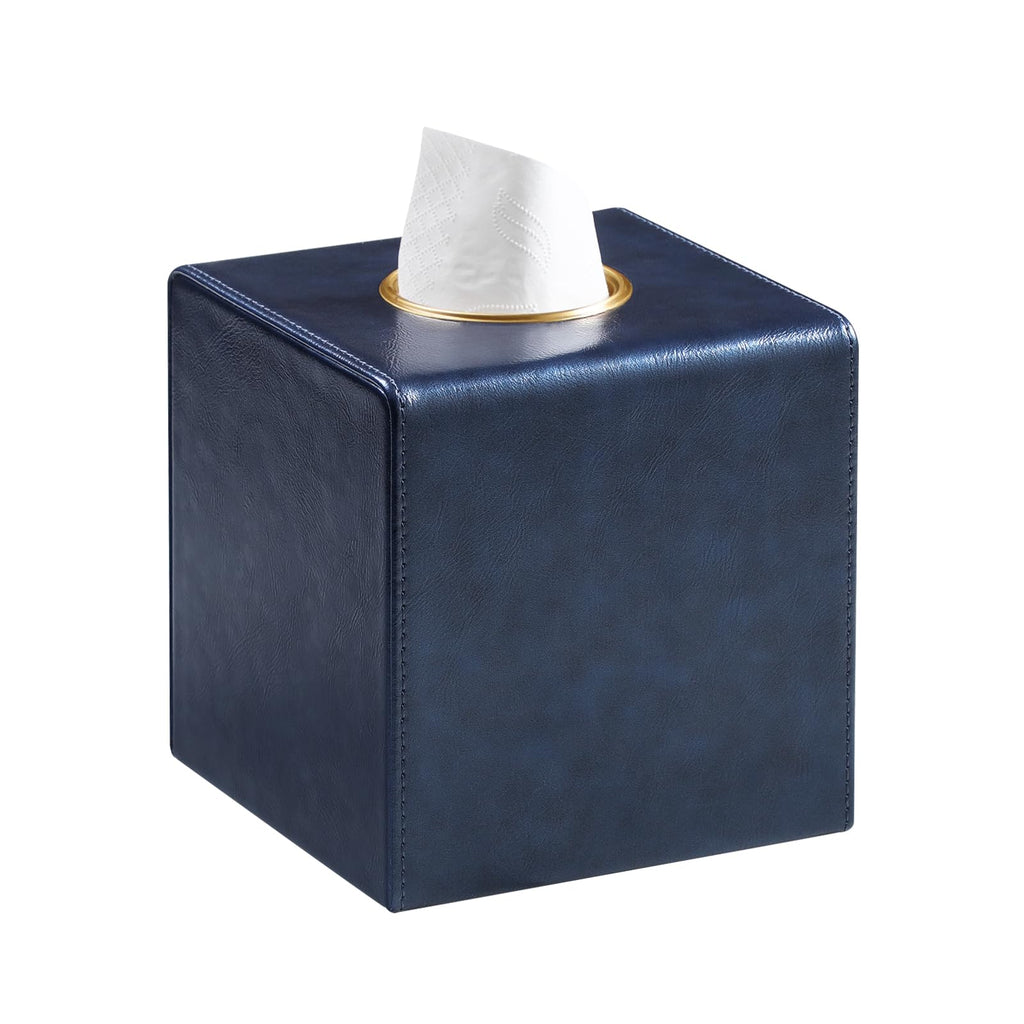 MEIBOOCH Square Tissue Box Cover with Magnetic Closure, Navy Blue