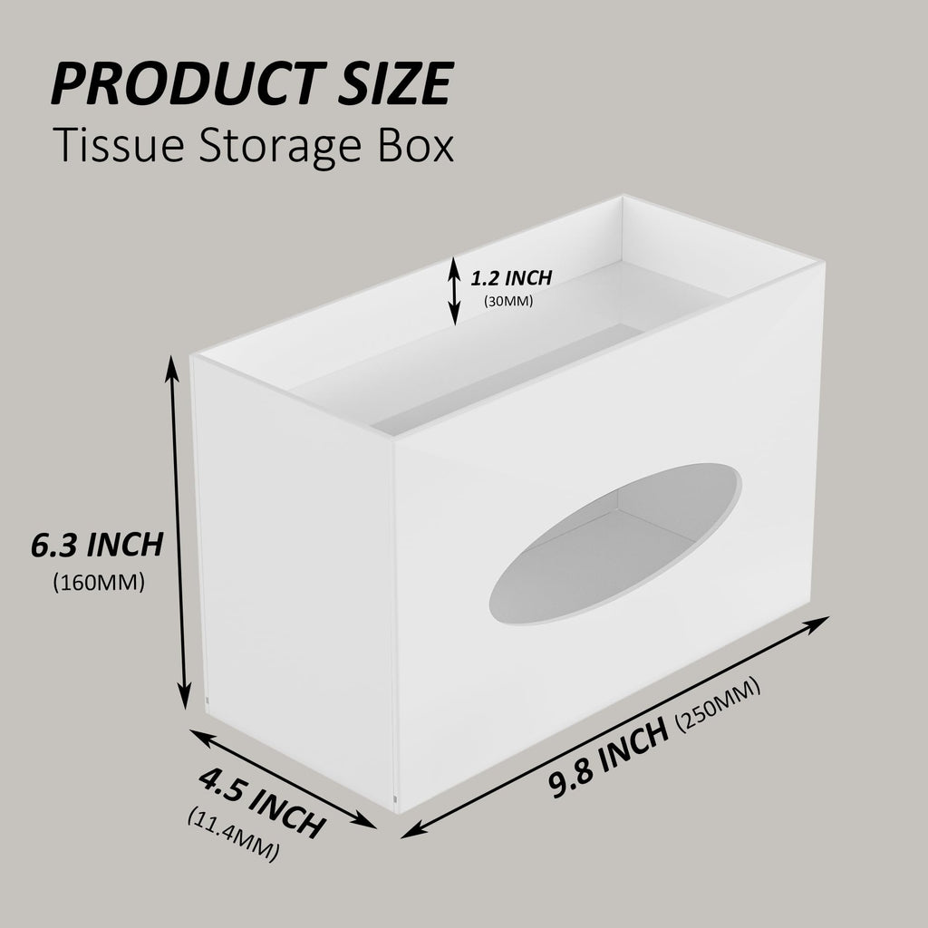 Hongtuocb White Acrylic Tissue Box Cover Rectangular,Acrylic Tissue Dispenser with Storage Tray for Bathroom Kitchen Home Office(White, 9.85x4.5x6.3)