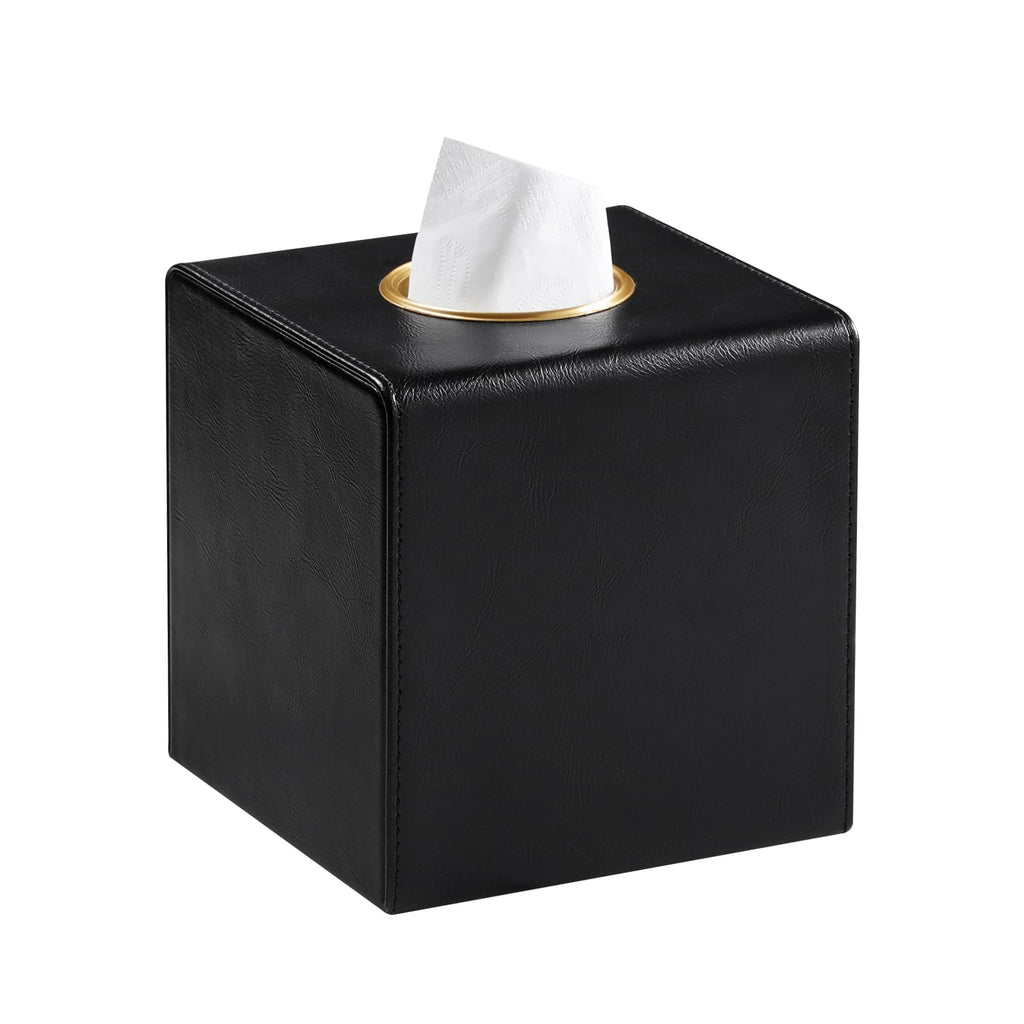 MEIBOOCH Square Tissue Box Cover with Magnetic Closure, Black