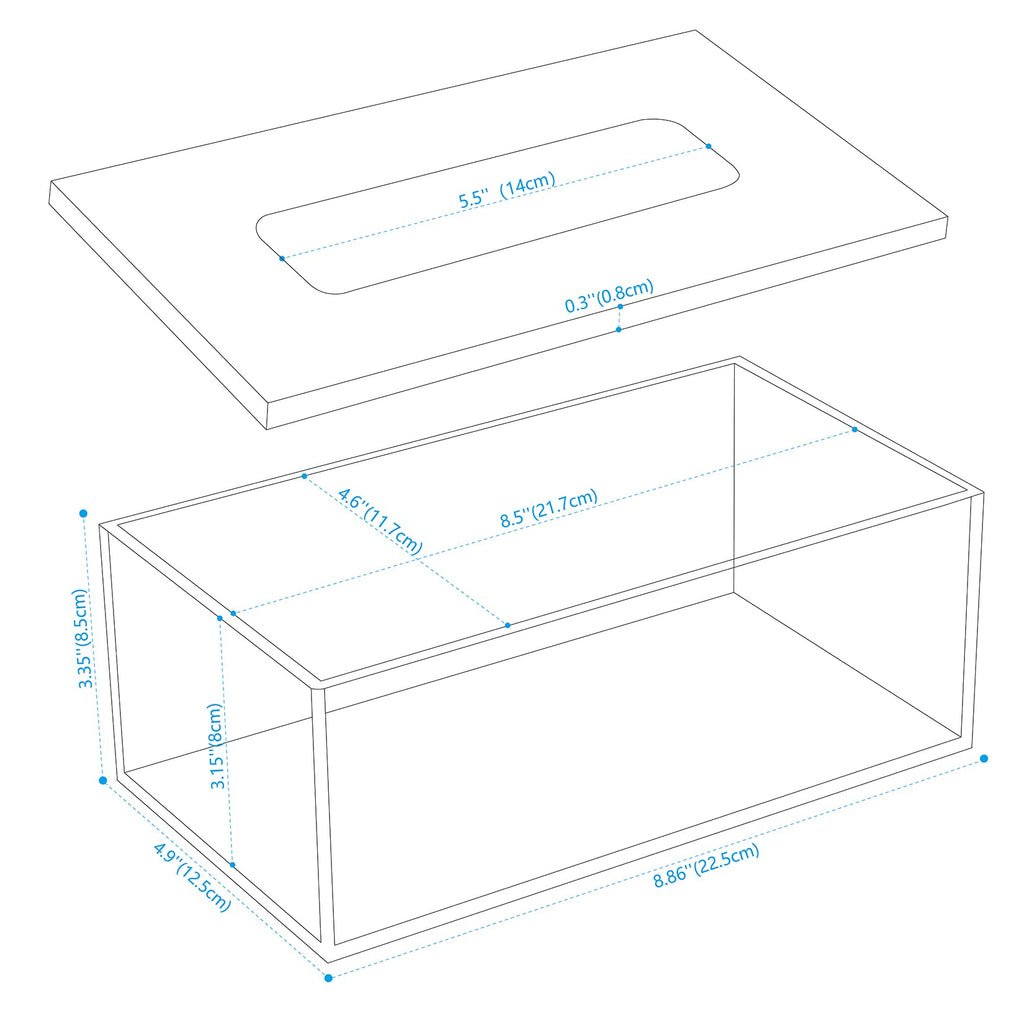 SANRUI Clear Acrylic Facial Tissue Box Cover Holder with 8mm Top Lid Rectangle Napkin Dispenser Organizer for Bathroom, Kitchen and Office Desk