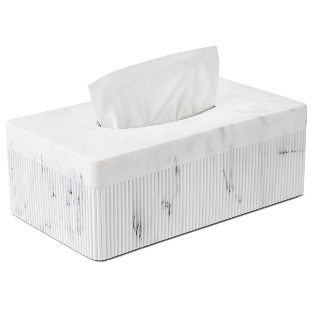 Marble Tissue Box Cover, Rectangular Napkin Facial Tissues Holder for Home Office, Hand Poured Marble Tissue Box Holder, 10 x 5.7 x 3.7 inches, White