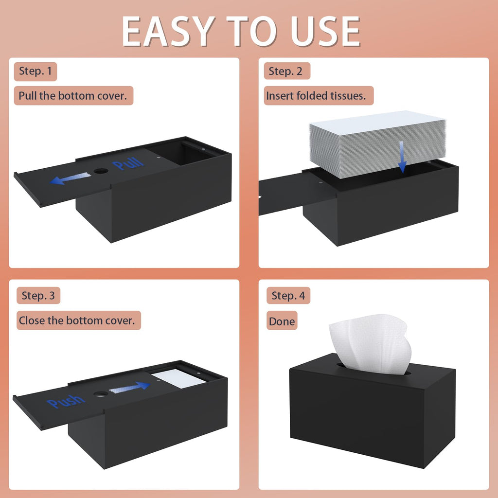 SILUT Tissue Box Cover Rectangular, Extra Large Tissue Box Cover, Plus Size Tissue Box Holder, Acrylic Tissue Holder for Bathroom, Restaurant, Kitchen - Matte Black, 9.85x5.1x5.28''