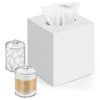 Square Tissue Box Cover with 2 Pcs Clear Qtip Holder Dispenser, White
