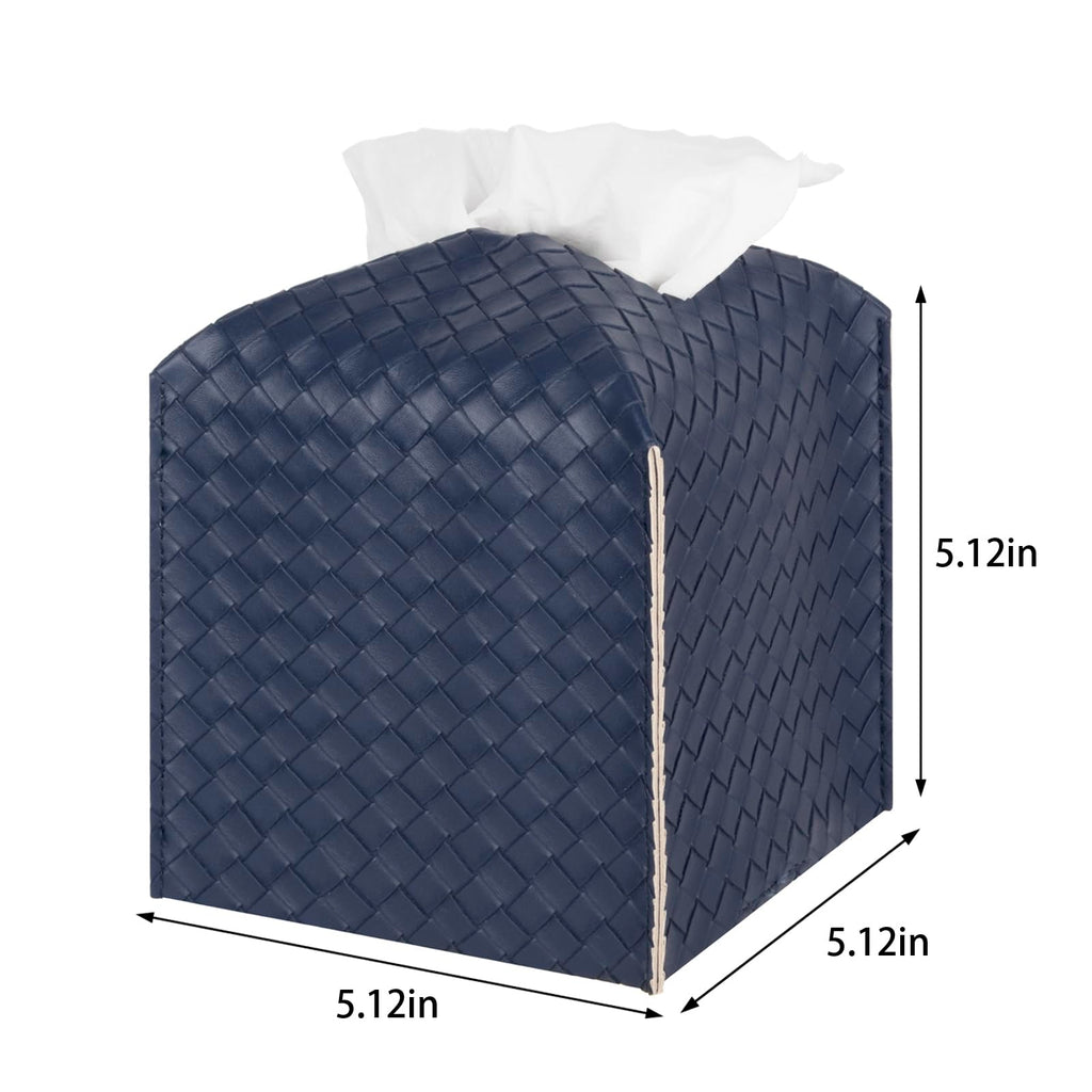 Tissue Box Cover Square Leather Facial Paper Holder, Navy Blue