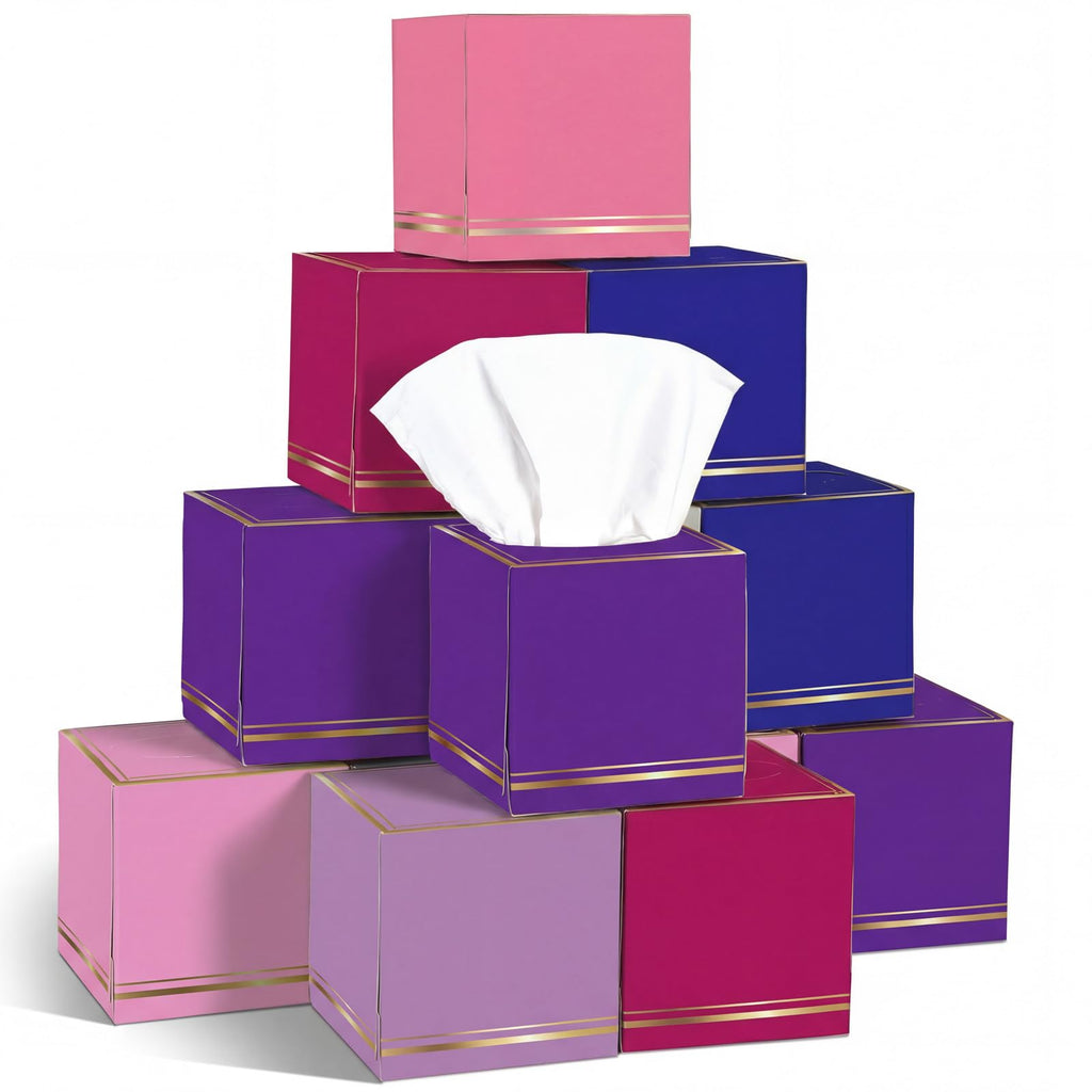 Fourluoo 12 Pack Facial Tissues Cube Boxes Face Box 600 Sheets 3 Ply Soft Paper Square Tissues Bulk for Car Pocket Toilet Household Bedroom Family(Colorful)