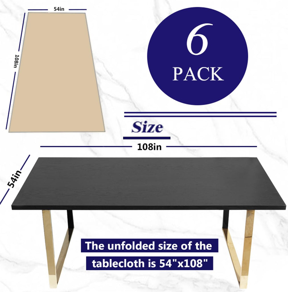 [6 Pack] Kraft Paper Tablecloth Disposable for Rectangle Tables, 54" X 108" Party Table Cover with Plastic Backing, Waterproof 3 Ply Table Cloth for Indoor Outdoor Picnic Labor Thanksgiving Christmas