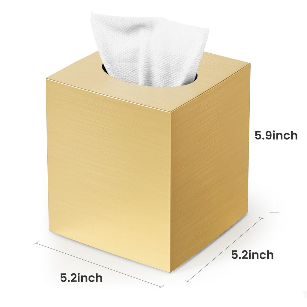 Tissue Box Cover, Square Plastic Tissue Holder with Non-Slip Base, Gold