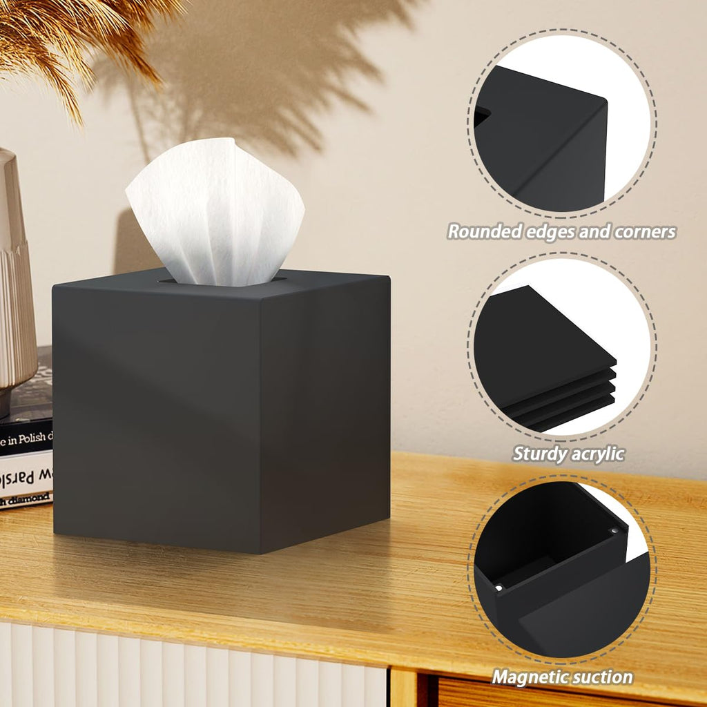 SILUT Matte Black Square Acrylic Tissue Box Cover