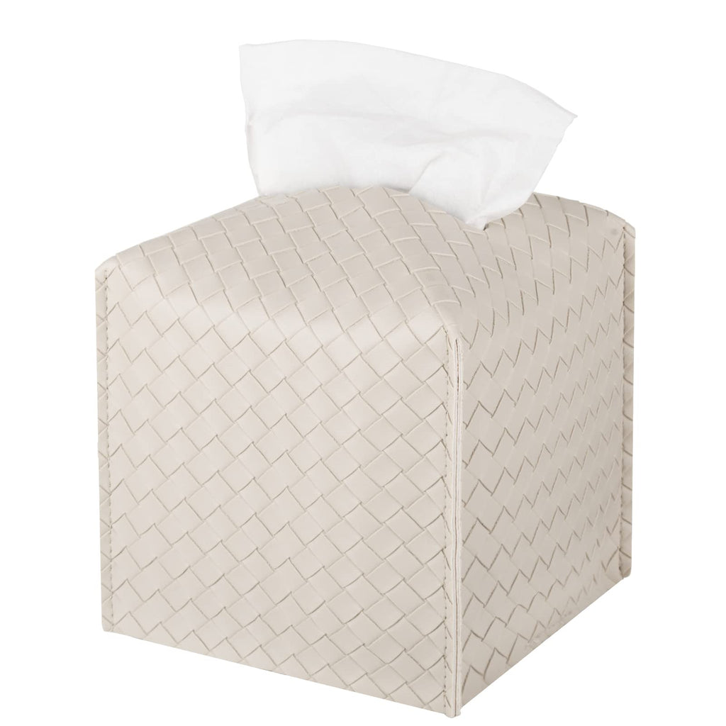 Tissue Box Cover Square Leather Facial Paper Holder, Griege