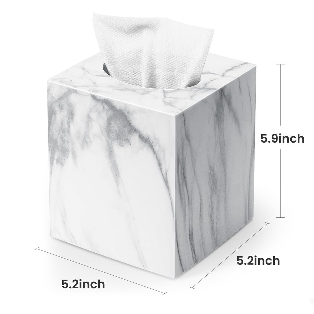 Tissue Box Cover, Plastic Tissue Holder with Non-Slip Base, Marble-Look