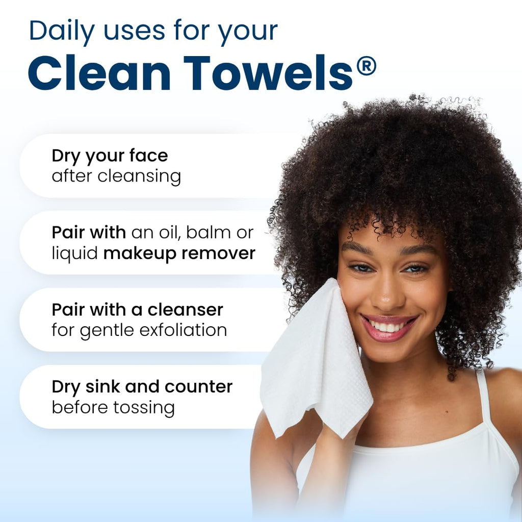 Clean Skin Club Clean Towels XL®, 100% USDA Biobased Face Towel, Disposable Face Towelette, Eczema Association Accepted, Makeup Remover Dry Wipes, Ultra Soft, 50 ct per pack, 6 Packs, 300 Ct Total