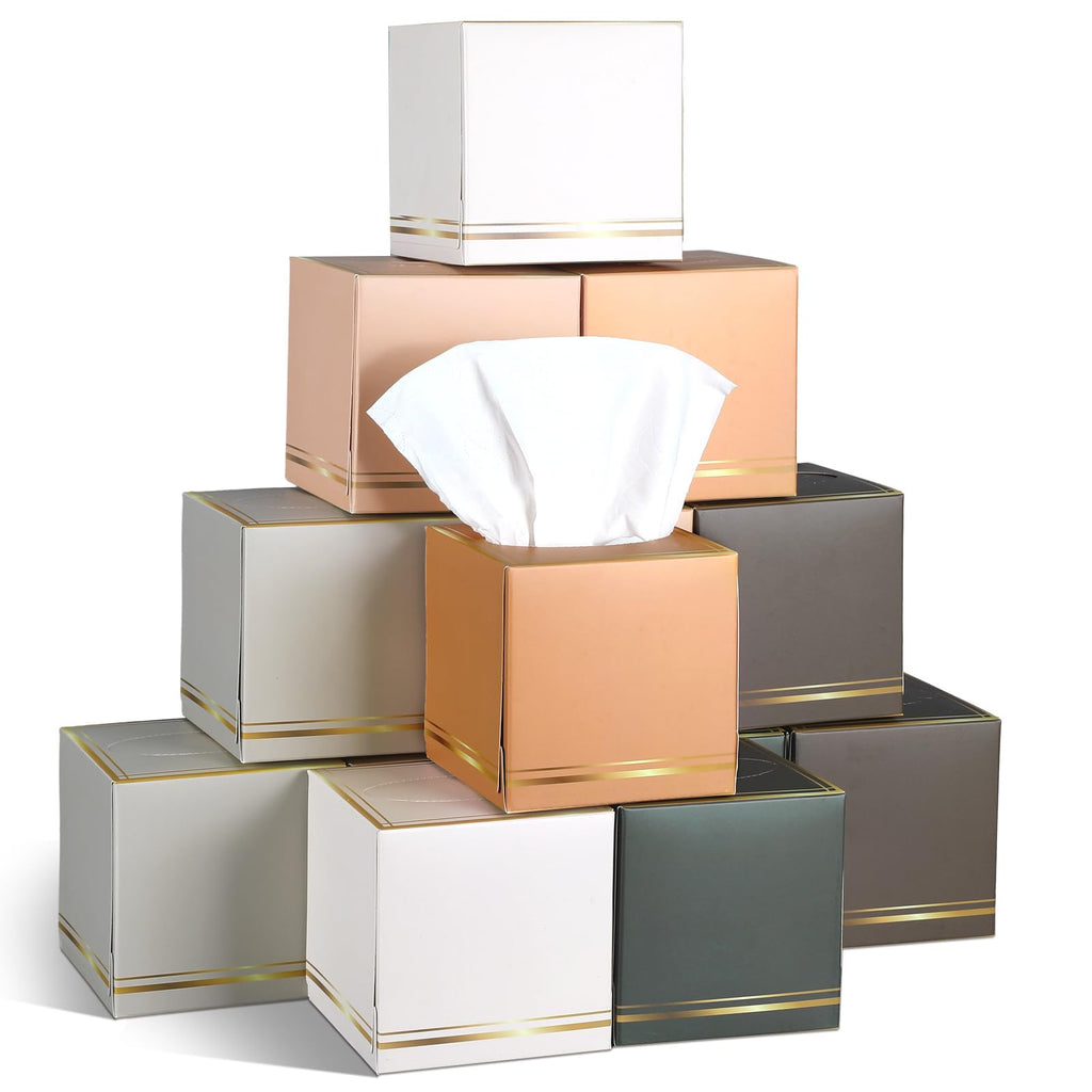 Fourluoo 12 Pack Facial Tissues Cube Boxes Face Box 600 Sheets 3 Ply Soft Paper Square Tissues Bulk for Car Pocket Toilet Household Bedroom Family (Morandi Color)