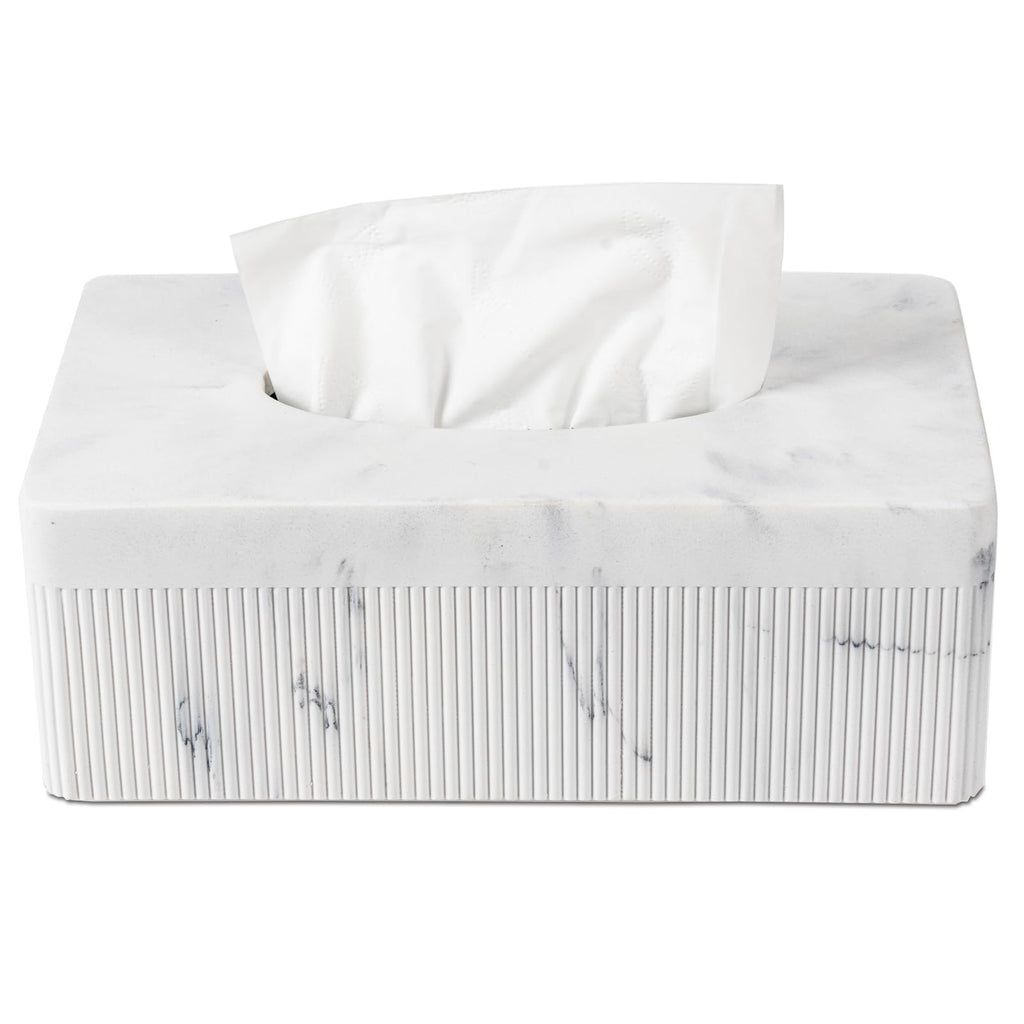 Marble Tissue Box Cover, Rectangular Napkin Facial Tissues Holder for Home Office, Hand Poured Marble Tissue Box Holder, 10 x 5.7 x 3.7 inches, White
