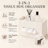 KINGFOM Ribbed PU Leather Tissue Box Cover with Storage Tray, Rectangular Facial Tissue Holder for Bathroom Vanity, Nightstand & Office Desk, Modern Decorative Tissue Dispenser (Ivory White)