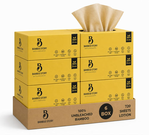Bamboo Story, Bamboo Lotion Facial Tissue Unbleached, 6 Box 3ply and 720 Sheets, Bamboo Facial Tissue - FSC Certified, Biodegradable, Chemical Free, Plastic Free, BPA Free, Bamboo Facial Tissue