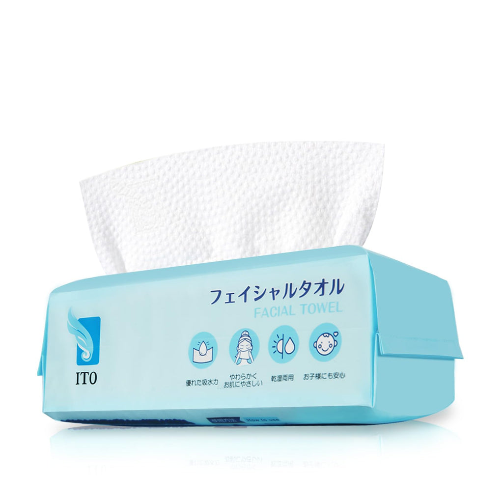 ITO Face Towels, Ultra-Soft & Extra Thick Cleansing Towels for Sensitive, Dry & Oily Skin, Facial Tissue, Makeup Remover Disposable Towels (60 Count (Pack of 1))