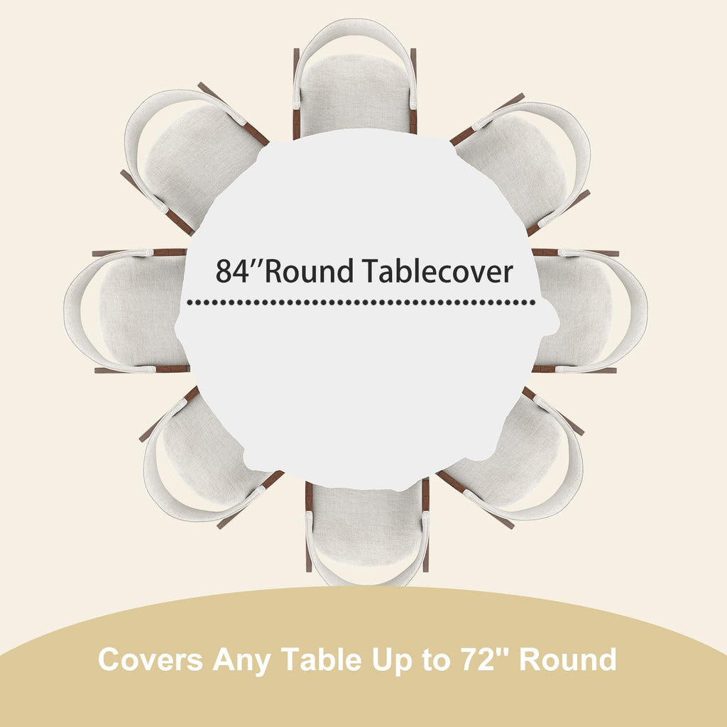 Fixwal 5 Pcs White Round Plastic Table Cloth Disposable, 84 Inch
