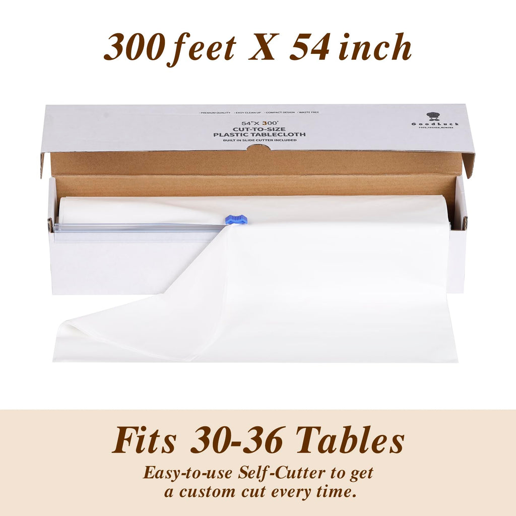 GoodLuck 54 Inch X 300 Feet Plastic Table Cloths with Cutter Box
