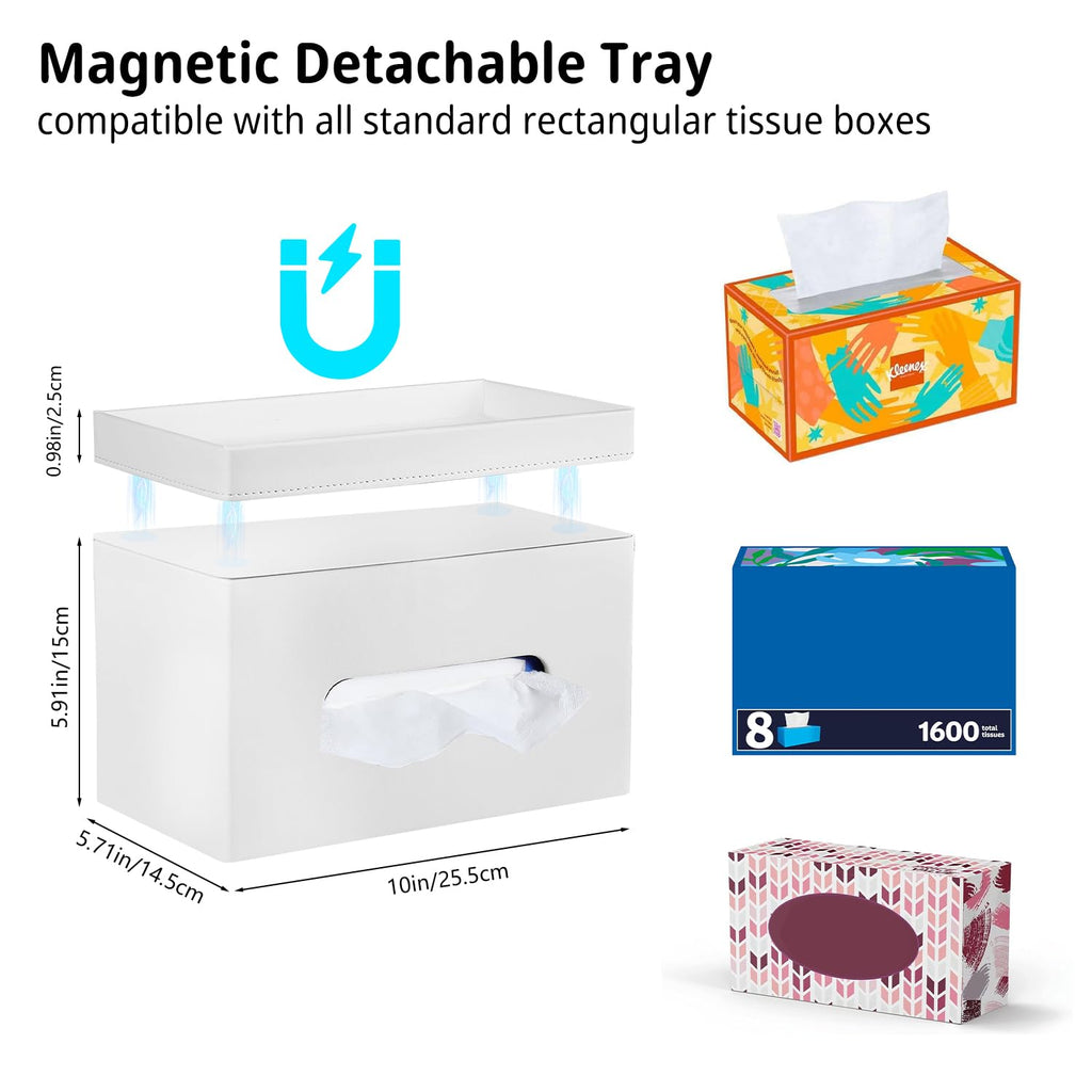 Extra Large Tissue Box Cover with Storage Tray,Rectangle Tissue Box Holder