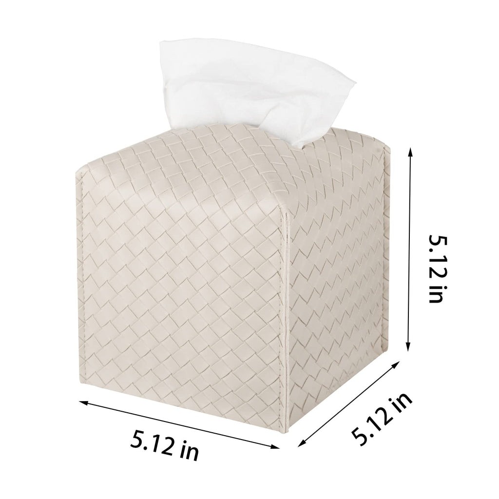 Tissue Box Cover Square Leather Facial Paper Holder, Griege