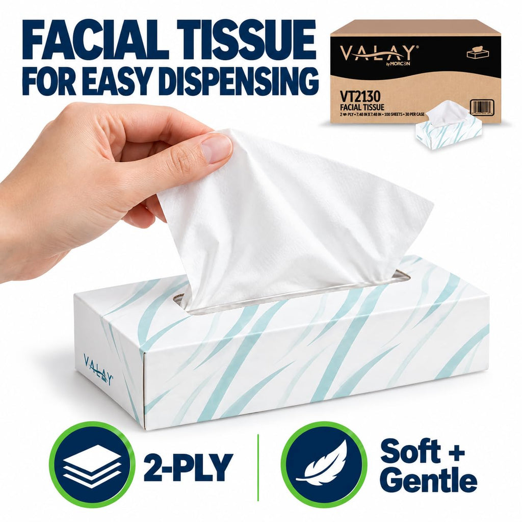 Morcon Valay Facial Tissue Paper, White, 2-Ply, 30 Pack