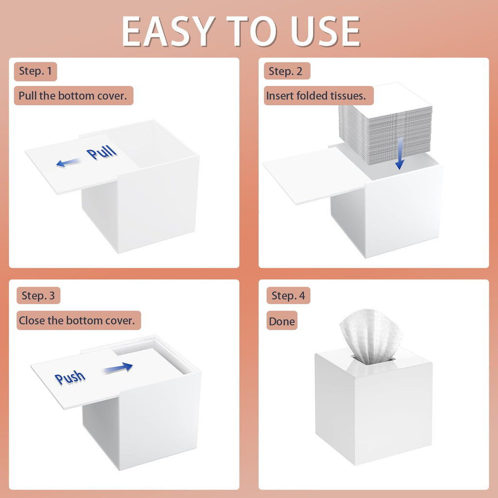 SILUT Shiny White Square Acrylic Tissue Box Cover