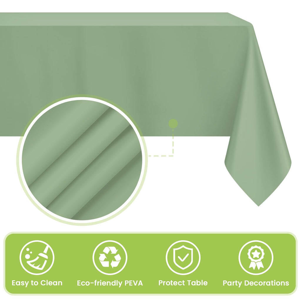 Mulbozy 2 Pcs Sage Green Plastic Table Cloth Disposable, 54 ×108 Inches